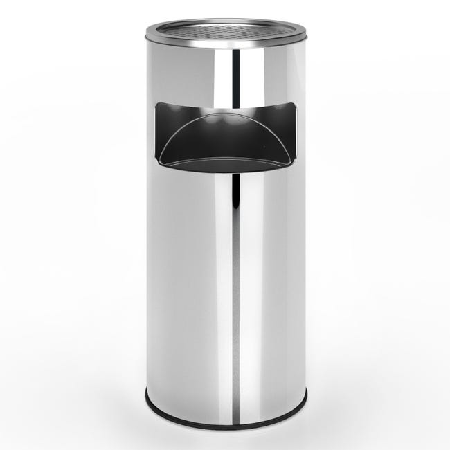 CENDRIER SUR PIED AVEC POUBELLE, 60,5 CM, ACIER INOXYDABLE, ANTIDÉRAPANT, POUR EXTÉRIEUR/INTÉRIEUR, ARGENTÉ