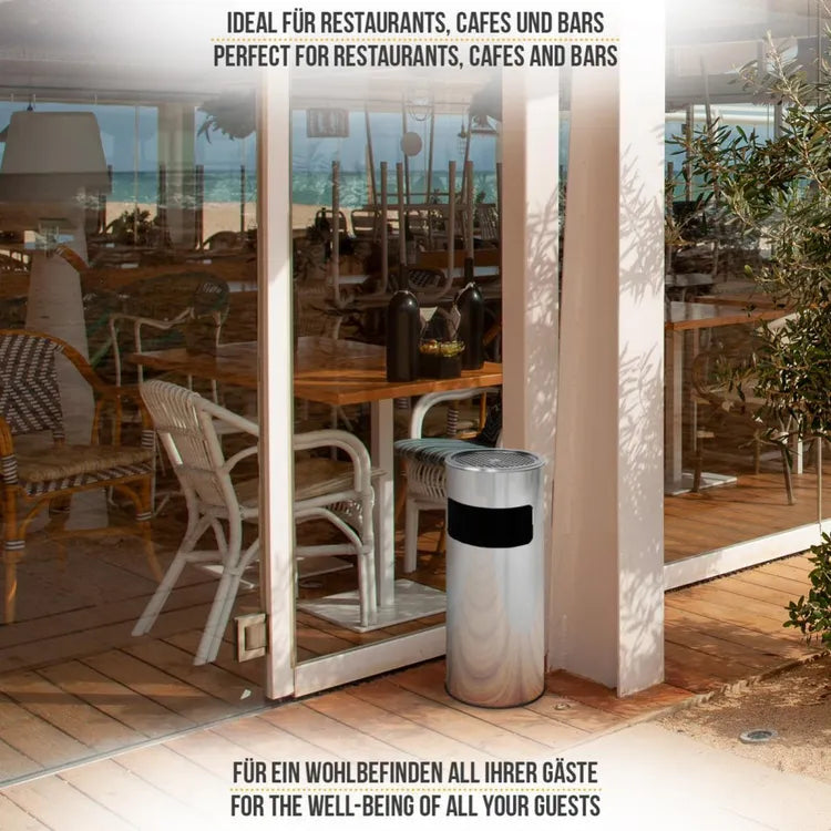 CENDRIER SUR PIED AVEC POUBELLE, 60,5 CM, ACIER INOXYDABLE, ANTIDÉRAPANT, POUR EXTÉRIEUR/INTÉRIEUR, ARGENTÉ